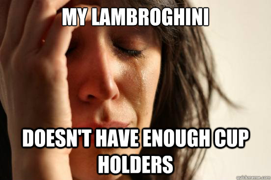 my lambroghini doesn't have enough cup holders  First World Problems