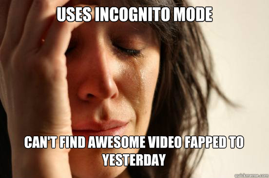 Uses Incognito Mode 
 Can't find awesome video Fapped to yesterday Caption 3 goes here  First World Problems