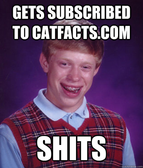 gets subscribed to catfacts.com shits  Bad Luck Brian