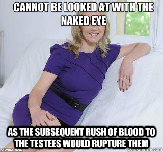 Cannot be looked at with the naked eye as the subsequent rush of blood to the testees would rupture them  Samantha Brick