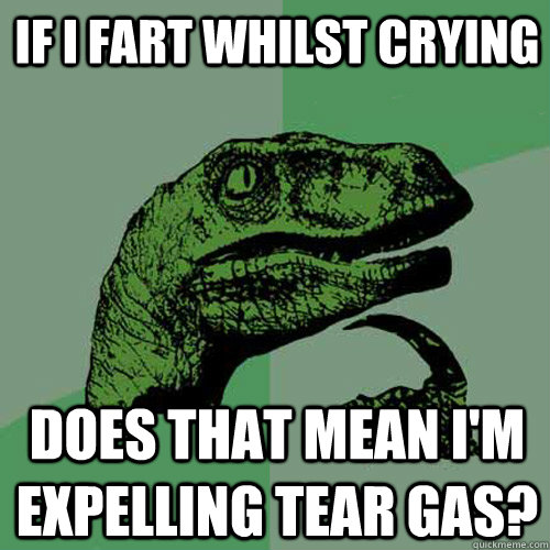 If I fart whilst crying Does that mean I'm expelling tear gas? - If I fart whilst crying Does that mean I'm expelling tear gas?  Philosoraptor