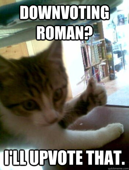 Downvoting Roman? I'll upvote that. - Downvoting Roman? I'll upvote that.  Misc