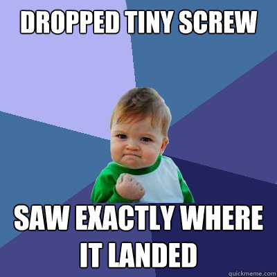 Dropped Tiny Screw Saw Exactly Where it landed  Success Kid