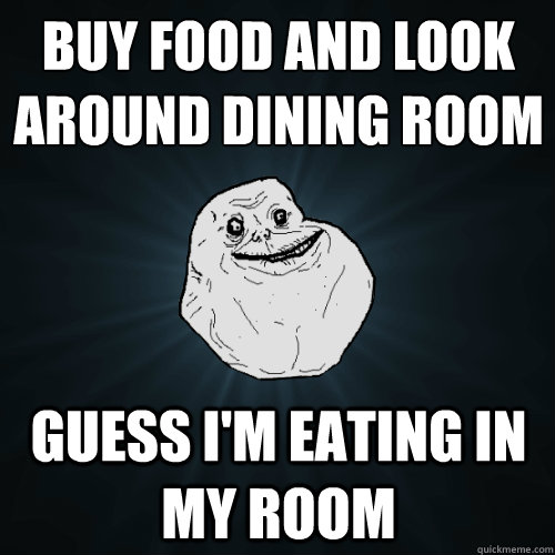 Buy food and look around dining room Guess I'm eating in my room  Forever Alone