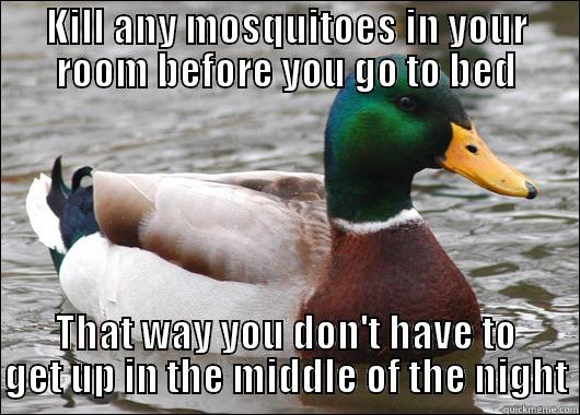 KILL ANY MOSQUITOES IN YOUR ROOM BEFORE YOU GO TO BED THAT WAY YOU DON'T HAVE TO GET UP IN THE MIDDLE OF THE NIGHT Actual Advice Mallard