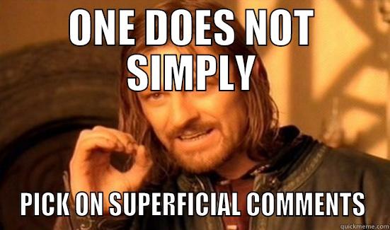 ONE DOES NOT SIMPLY PICK ON SUPERFICIAL COMMENTS Boromir