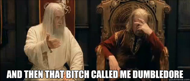 THEODEN, CAN YOU PLEASE F*CKING TELL THOSE DOUCHEBAG TEENAGERS And then that bitch called me dumbledore  Annoyed Gandalf