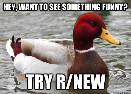 Hey, want to see something funny? Try r/new  Malicious Advice Mallard