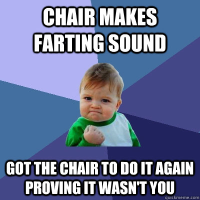 Chair makes farting sound got the chair to do it again proving it wasn't you  Success Kid