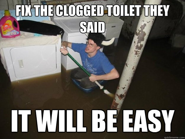 FIX THE CLOGGED TOILET THEY SAID IT WILL BE EASY - FIX THE CLOGGED TOILET THEY SAID IT WILL BE EASY  Laundry viking