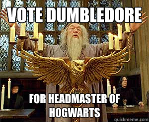 VOTE DUMBLEDORE FOR HEADMASTER OF HOGWARTS - VOTE DUMBLEDORE FOR HEADMASTER OF HOGWARTS  Dumbledore campaign