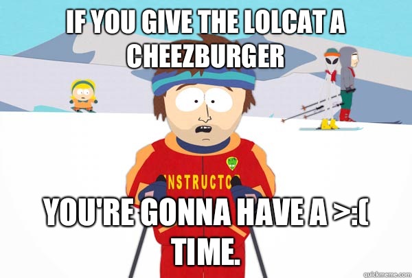 if you give the lolcat a cheezburger You're gonna have a >:( time.  Super Cool Ski Instructor