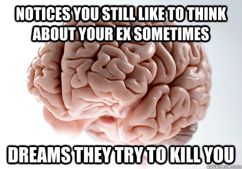 notices you still like to think about your ex sometimes dreams they try to kill you   Scumbag Brain