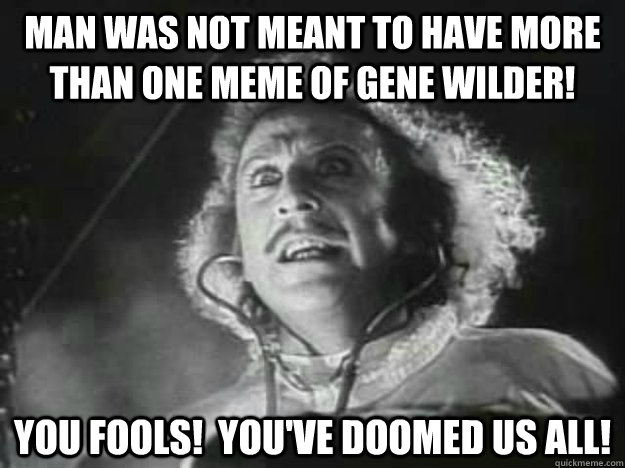 Man was not meant to have more than one meme of gene wilder! You fools!  You've doomed us all!  
