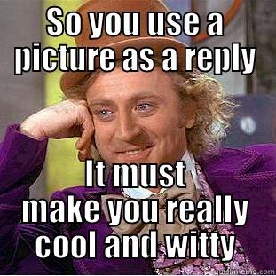 When people do this... - SO YOU USE A PICTURE AS A REPLY IT MUST MAKE YOU REALLY COOL AND WITTY Condescending Wonka