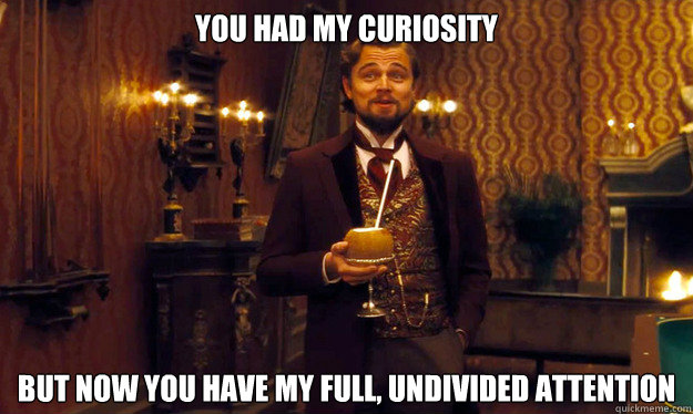 you had my curiosity But now you have my full, undivided attention - you had my curiosity But now you have my full, undivided attention  Dicaprio Django