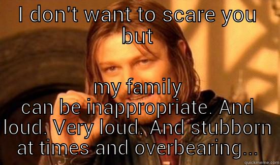 I DON'T WANT TO SCARE YOU BUT MY FAMILY CAN BE INAPPROPRIATE. AND LOUD. VERY LOUD. AND STUBBORN AT TIMES AND OVERBEARING... Boromir