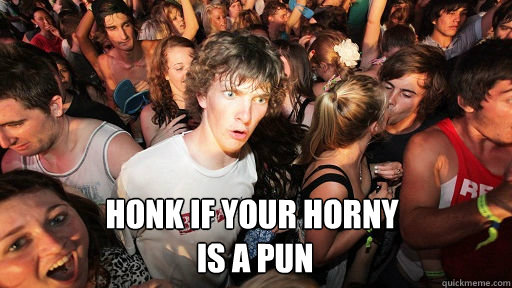 Honk if your horny
 is a pun  Sudden Clarity Clarence