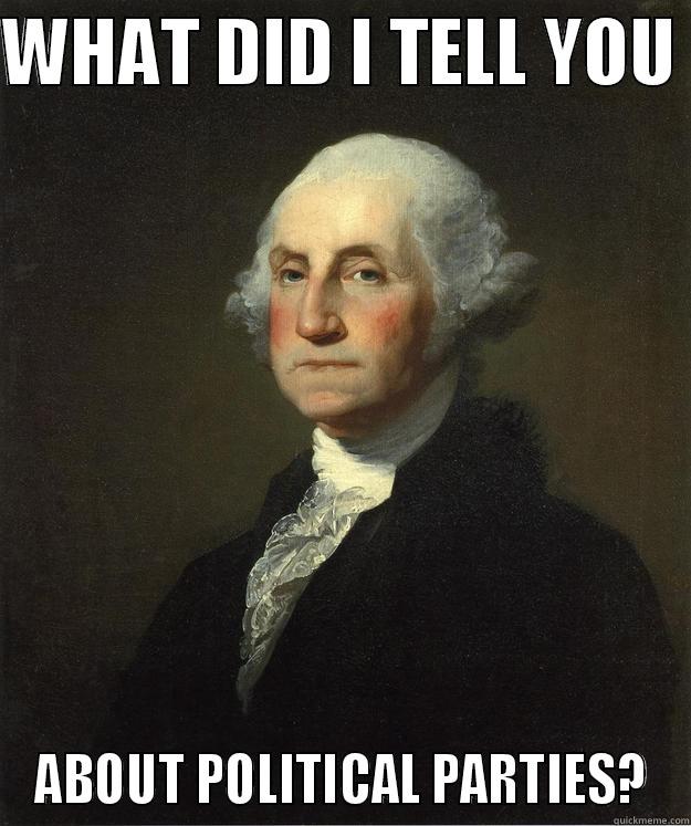 Damn parties! - WHAT DID I TELL YOU  ABOUT POLITICAL PARTIES? George Washington