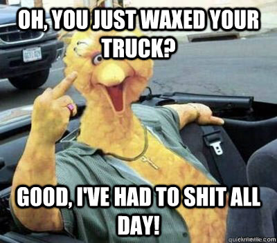Oh, you just waxed your truck? Good, I've had to shit all day! - Oh, you just waxed your truck? Good, I've had to shit all day!  Angry Bird