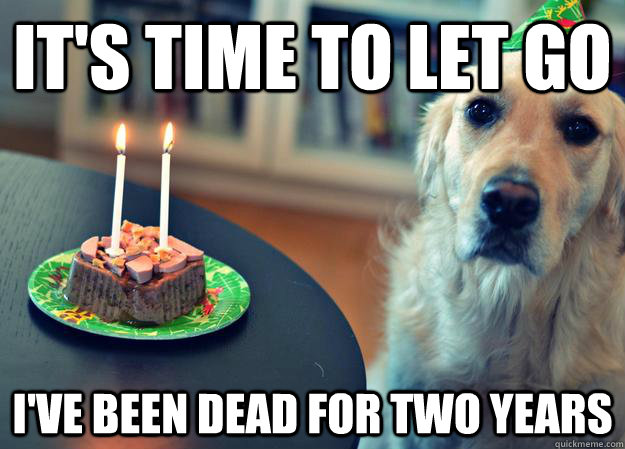 It's time to let go I've been dead for two years  Sad Birthday Dog