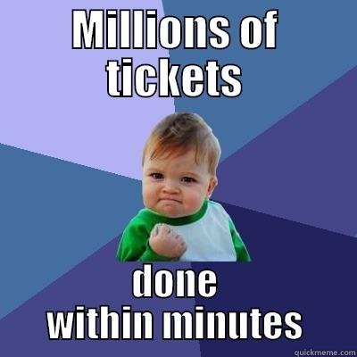 MILLIONS OF TICKETS DONE WITHIN MINUTES Success Kid