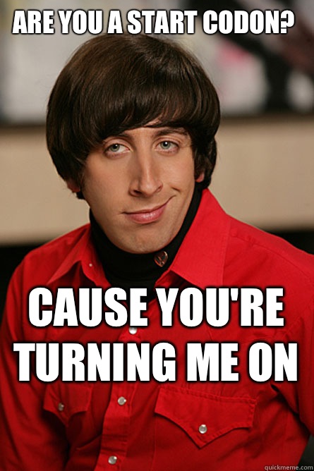 are you a start codon? Cause you're turning me on  Pickup Line Scientist