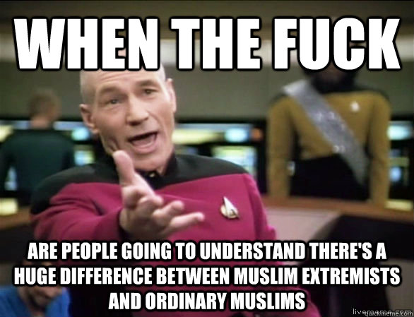 When the fuck are people going to understand there's a huge difference between muslim extremists and ordinary muslims  Annoyed Picard HD