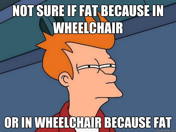 Not sure if fat because in wheelchair or in wheelchair because fat - Not sure if fat because in wheelchair or in wheelchair because fat  Futurama Fry