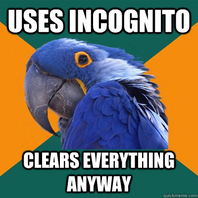 uses incognito clears everything anyway   Paranoid Parrot