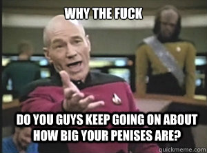 why the fuck do you guys keep going on about how big your penises are?  Annoyed Picard