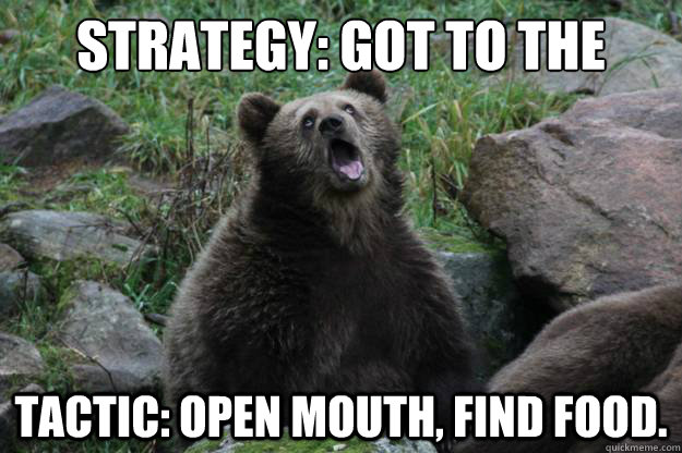 Strategy: Got to the river. Tactic: open mouth, find food. - Strategy: Got to the river. Tactic: open mouth, find food.  Ermahgerd Bear