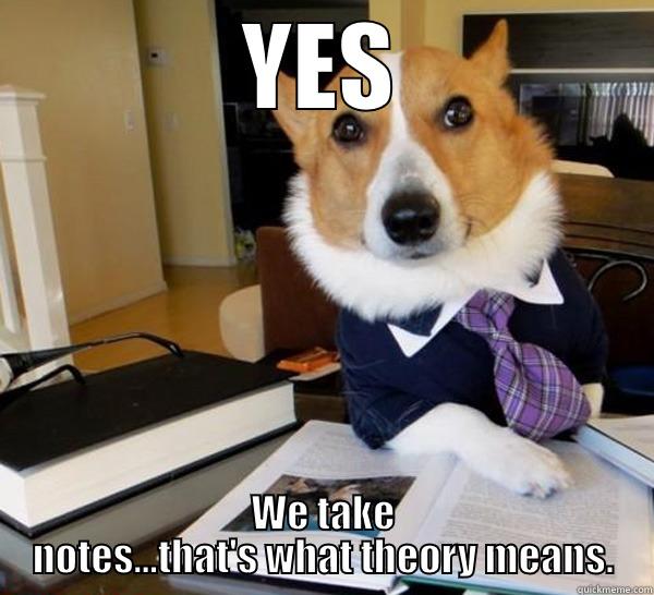 YES WE TAKE NOTES...THAT'S WHAT THEORY MEANS. Lawyer Dog
