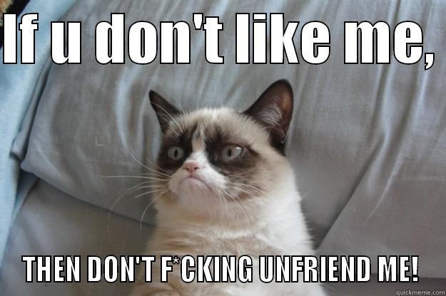 IF U DON'T LIKE ME,  THEN DON'T F*CKING UNFRIEND ME! Grumpy Cat