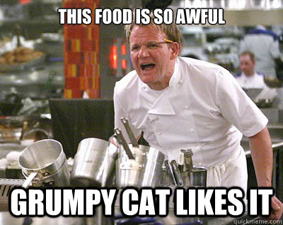 this food is so awful grumpy cat likes it  Chef Ramsay