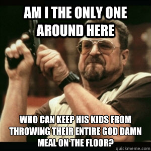 Am i the only one around here who can keep his kids from throwing their entire god damn meal on the floor?
  Am I The Only One Round Here