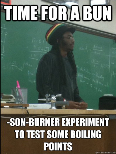 Time for a bun -son-burner experiment to test some boiling points - Time for a bun -son-burner experiment to test some boiling points  Rasta Science Teacher