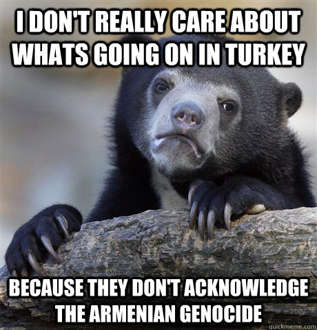 I don't really care about whats going on in Turkey Because they don't acknowledge the Armenian Genocide - I don't really care about whats going on in Turkey Because they don't acknowledge the Armenian Genocide  Confession Bear