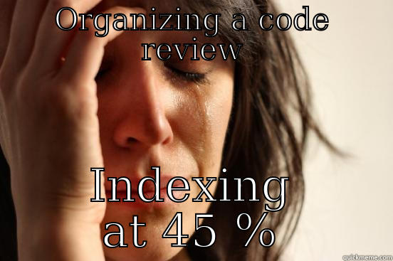 ORGANIZING A CODE REVIEW INDEXING AT 45 % First World Problems
