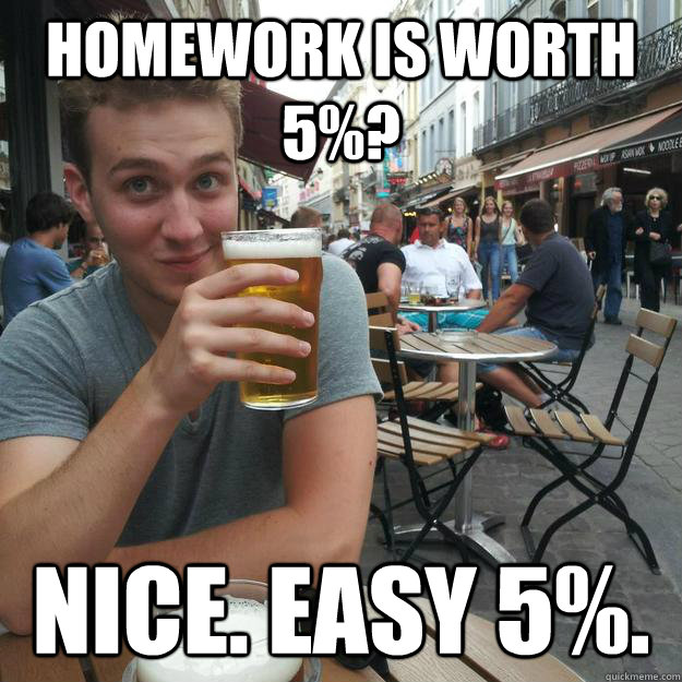 Homework is worth 5%? Nice. Easy 5%.  