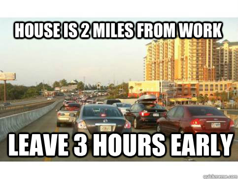 house is 2 miles from work leave 3 hours early - house is 2 miles from work leave 3 hours early  Destin Traffic