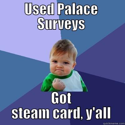 USED PALACE SURVEYS GOT STEAM CARD, Y'ALL Success Kid
