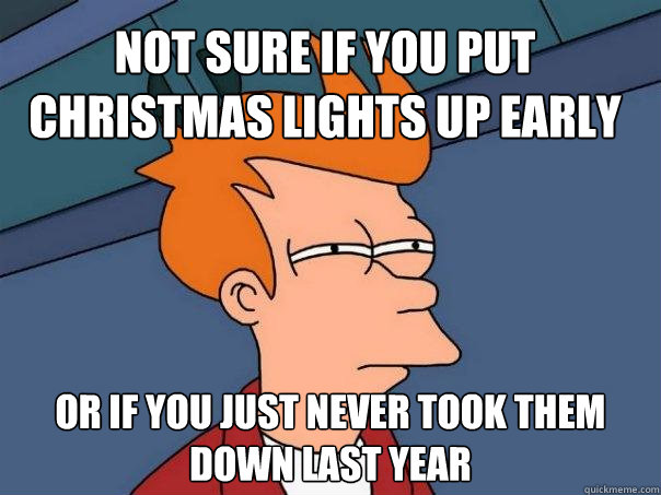 Not sure if you put christmas lights up early Or if you just never took them down last year - Not sure if you put christmas lights up early Or if you just never took them down last year  Futurama Fry