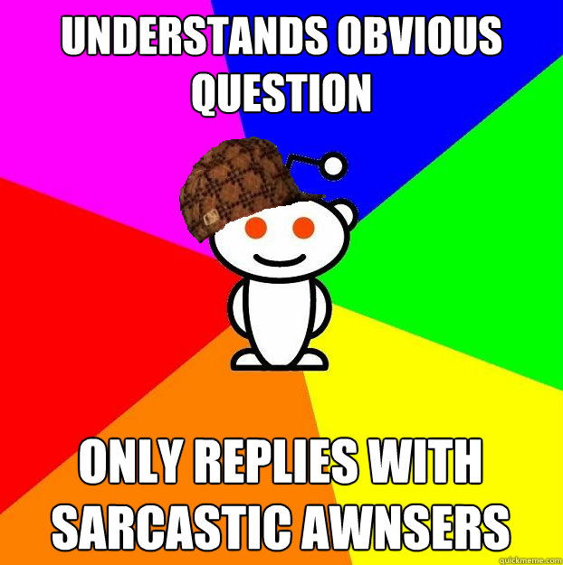 Understands obvious question only replies with sarcastic awnsers  Scumbag Redditor