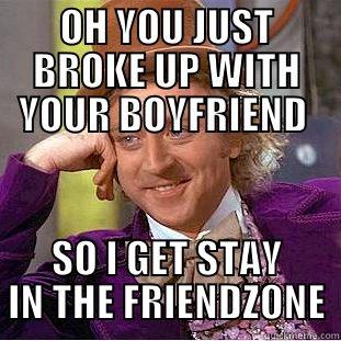 OH YOU JUST BROKE UP WITH YOUR BOYFRIEND  SO I GET STAY IN THE FRIENDZONE Condescending Wonka