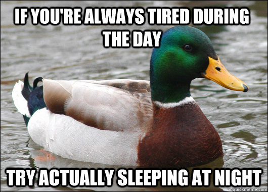 If you're always tired during the day Try actually sleeping at night  Actual Advice Mallard