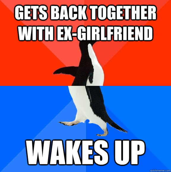 gets back together with ex-girlfriend wakes up  Socially Awesome Awkward Penguin
