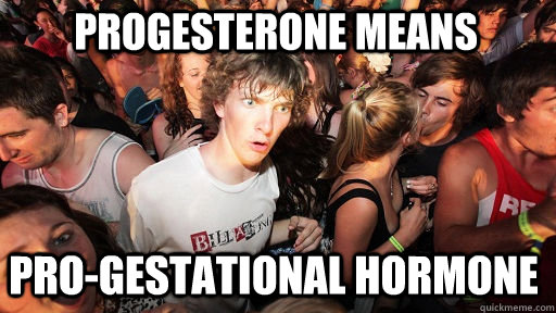 progesterone means pro-gestational hormone  Sudden Clarity Clarence