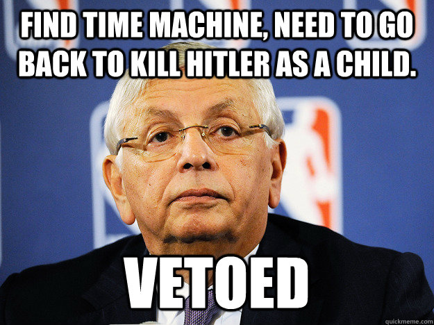 Find time machine, need to go back to kill Hitler as a child. Vetoed  