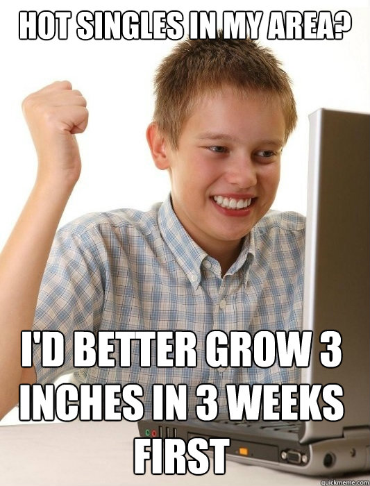 Hot Singles in my area? I'd better grow 3 inches in 3 weeks first  First Day on the Internet Kid